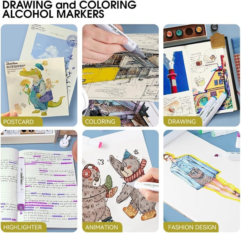 TRANSON Markers كحولية للرسم والتلوين 48 لونًا مع طرفين دقيق وفرشاة - Image 2